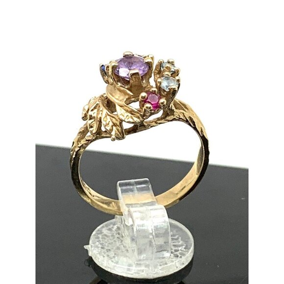 Cocktail Ring 10k Yellow Gold Multi Colored Stones Women's Estate Jewelr… - Picture 3 of 16